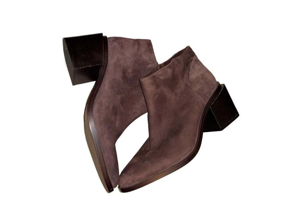 Suede Pointed Toe Block Heel Ankle Bootie